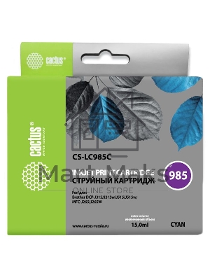 Картридж струйный Cactus CS-LC985C голубой (15 мл) для Brother DCPJ315W/DCPJ515W/MFCJ265W