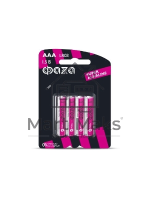 Элемент питания алкалиновый LR03 Super Alkaline BL-4 (уп.4шт) ФАZА 4895205000254, 1.5 В
