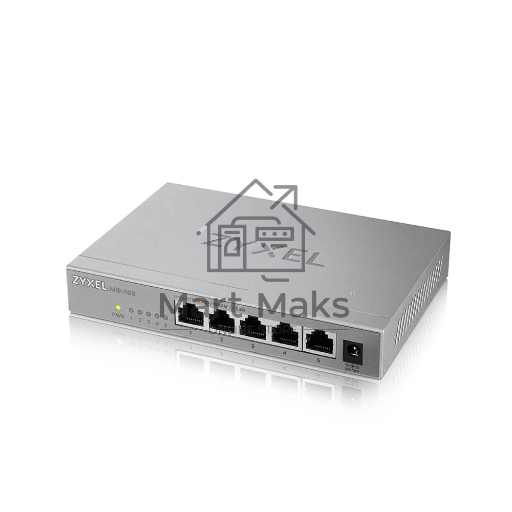 Мультигигабитный коммутатор Zyxel MG-105, 5x1/2,5GE, настольный, бесшумный