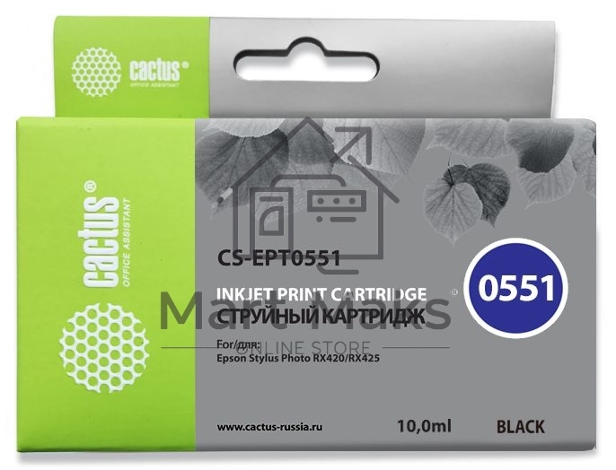 Картридж струйный Cactus CS-EPT0551 черный (10 мл) для Epson Stylus RX520/Stylus Photo R240