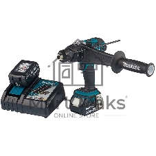 Дрель-шуруповерт Makita DHP458RFE аккумуляторная ударная[DHP458RFE]{18В,2х3Ач Li-ion,БЗП-13мм,0-400\2000об\м,91\58Нм,2.3кг,чем,мет редуктор,бок рукоятка}