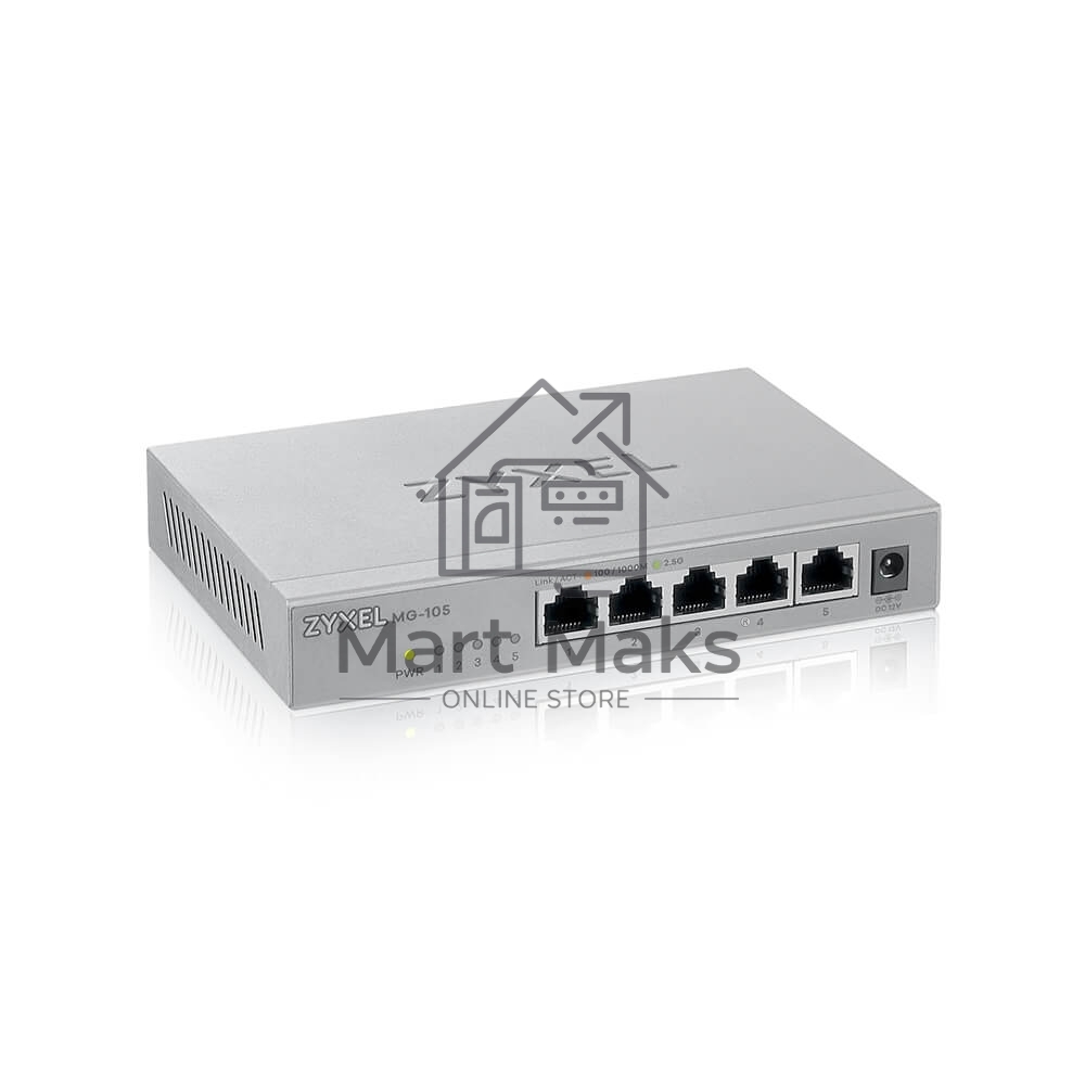Мультигигабитный коммутатор Zyxel MG-105, 5x1/2,5GE, настольный, бесшумный