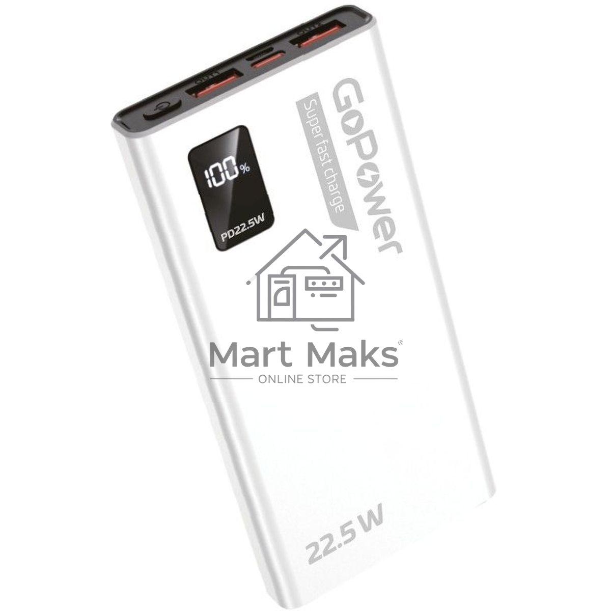 Портативный аккумулятор GoPower PB03-10 10000mAh 3.0A 22.5W 2USB/Type-C белый (1/50)