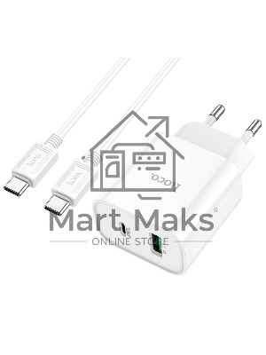 Блок питания (сетевой адаптер) HOCO C80A Plus с кабелем Type-C-Type-C, QC3.0, 20W, белый