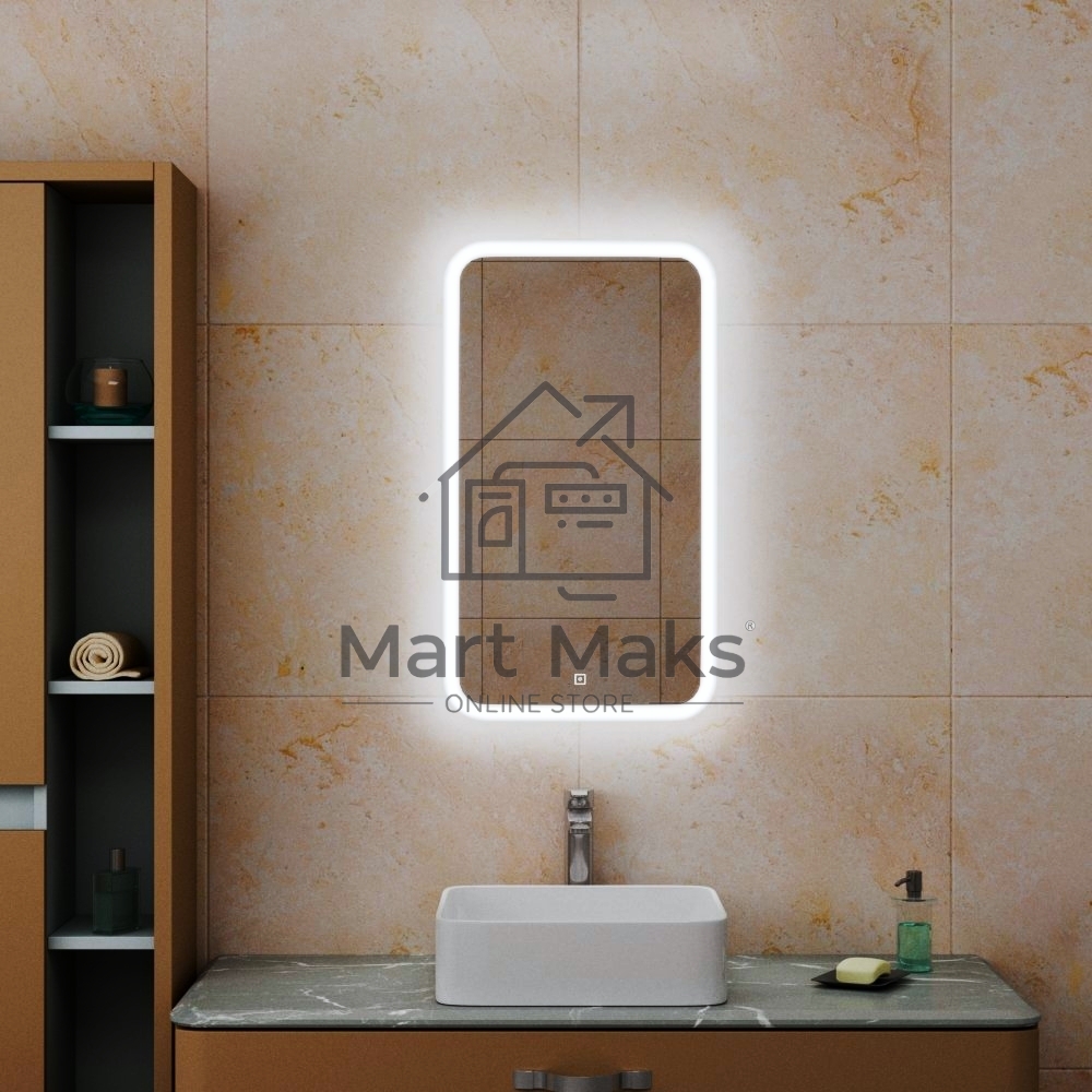 Зеркало Bau Stil 40х70, сенсорная LED подсветка, пластиковый защитный корпус