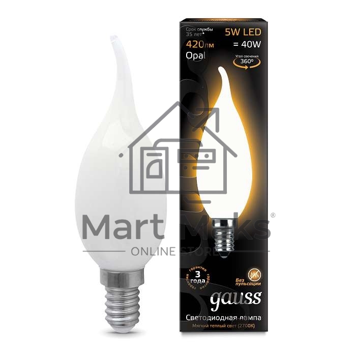 Лампа светодиодная Filament Свеча на ветру E14 5Вт 2700К OPAL GAUSS 104201105