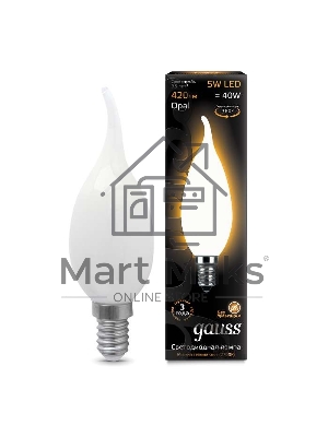 Лампа светодиодная Gauss Filament Свеча на ветру E14 5Вт 2700К OPAL