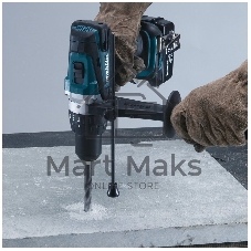 Дрель-шуруповерт Makita DHP458RFE аккумуляторная ударная[DHP458RFE]{18В,2х3Ач Li-ion,БЗП-13мм,0-400\2000об\м,91\58Нм,2.3кг,чем,мет редуктор,бок рукоятка}