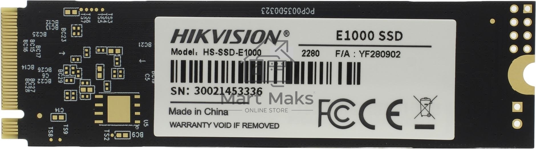 Накопитель SSD Hikvision HS-SSD-E1000/512G Hiksemi, 512Gb, PCIe 3.0 x4, M.2 2280, NVMe, R/W 2000/1610