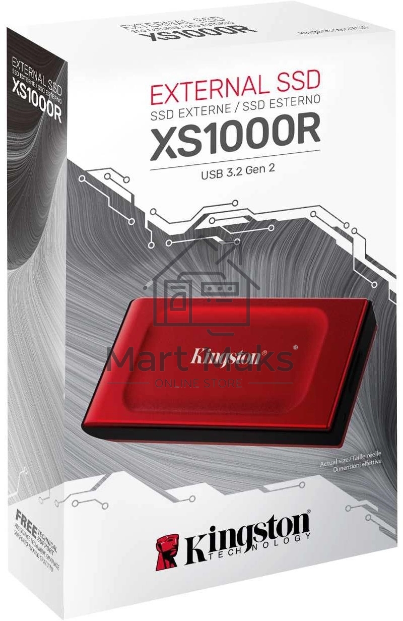 Твердотельный накопитель Kingston External SSD XS1000, 2000GB, Type-C/A, USB 3.2 Gen 2, R/W 1050/1000MB/s, 70x33x14mm, 29g., Red (5 лет)