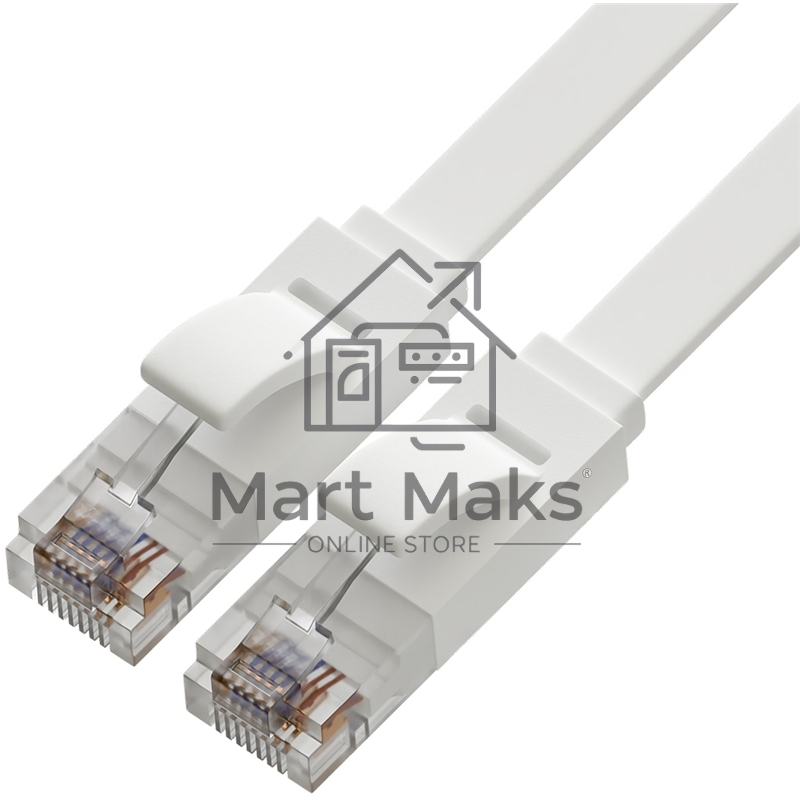 Патч-корд Greenconnect PROF плоский прямой 10.0m, UTP медь кат.6, белый, 30 AWG, ethernet high speed 10 Гбит/с, RJ45, T568B, GCR-51789
