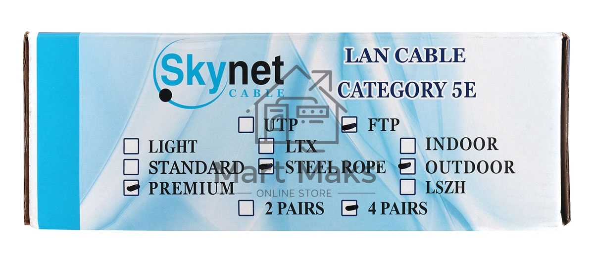 Кабель SkyNet Premium FTP outdoor 4x2x0,51 на тросу, медный, FLUKE TEST, кат.5e, однож., 100 м, box, черный