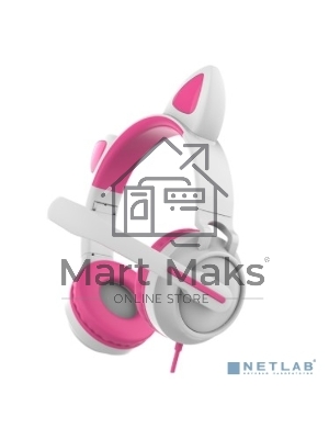 Гарнитура для игр и стриминга с подсветкой, складная, Qumo Game Cat белый/розовый (GHS 0035), подключение 1х3,5 Jack + питание USB