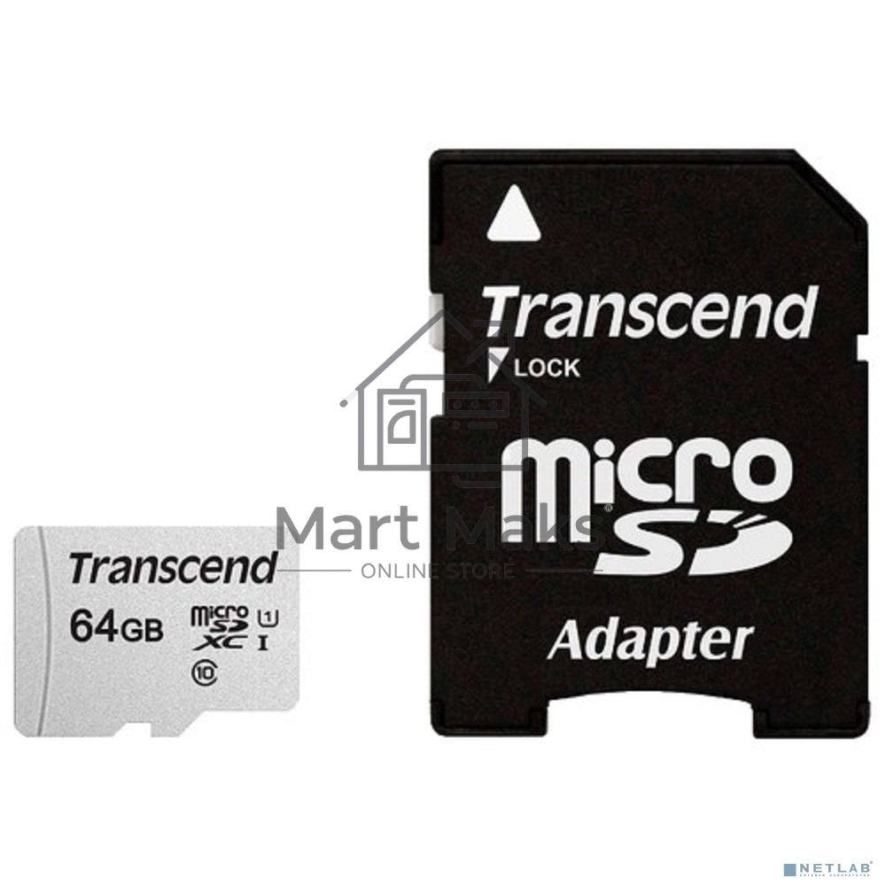 Флеш карта Micro SecureDigital 64Gb Transcend Class 10 TS64GUSD300S-A MicroSDXC Class 10 UHS-I, SD adapter
