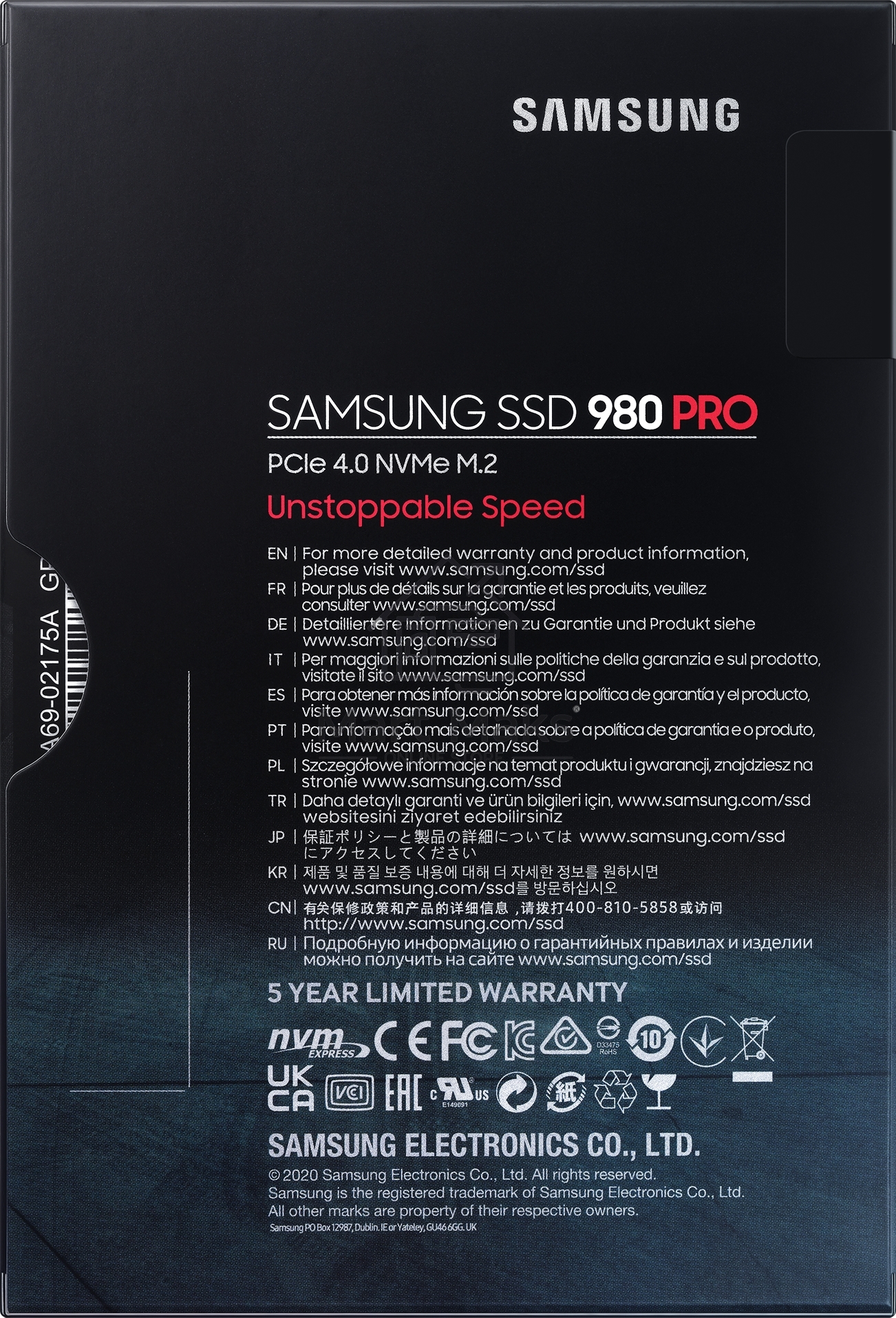 Накопитель SSD Samsung 980 PRO, 250GB, PCIe 4.0 x4, M.2 2280, NVMe, R/W 6400/2700