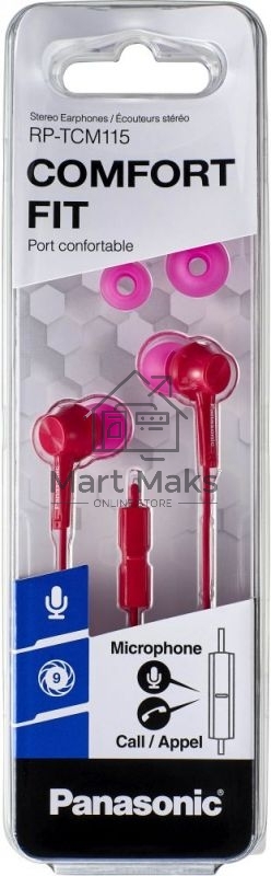 Наушники Panasonic RP-TCM115GCP внутриканальные 10-24000Гц 1.2м 3.5мм 98дБ микрофон розовые