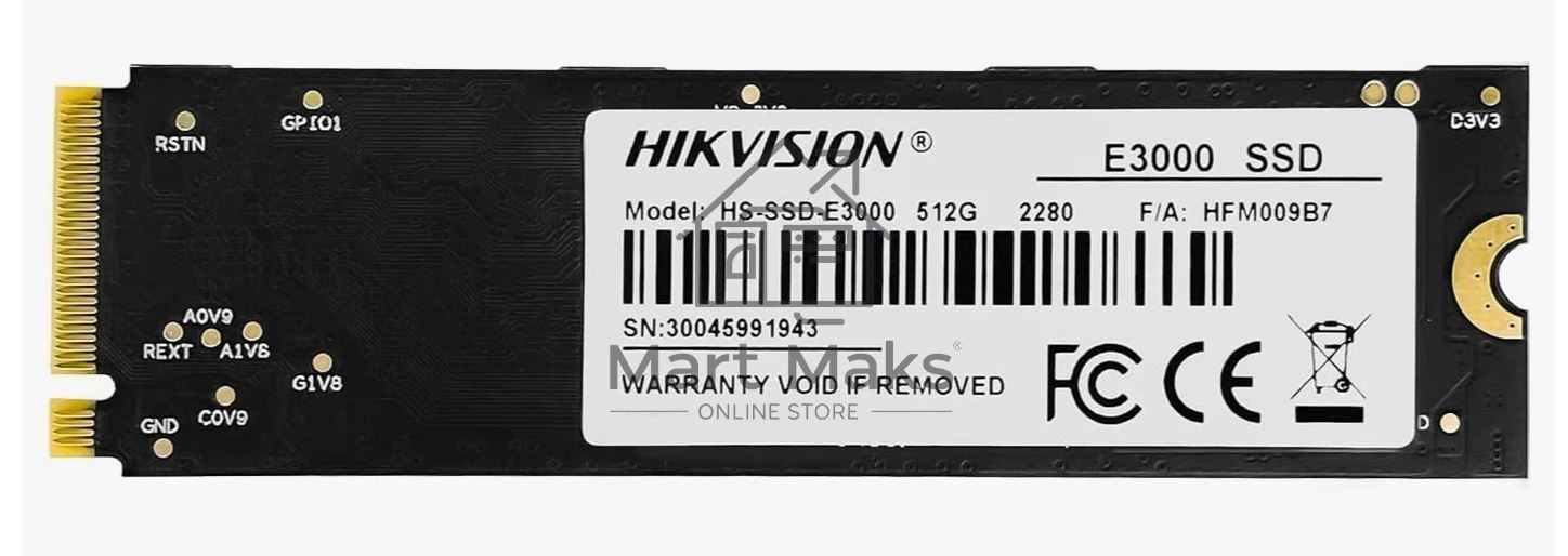 Накопитель SSD Hikvision E3000, 512Gb, PCIe 3.0 x4, M.2 2280, NVMe, R/W 3500/1800