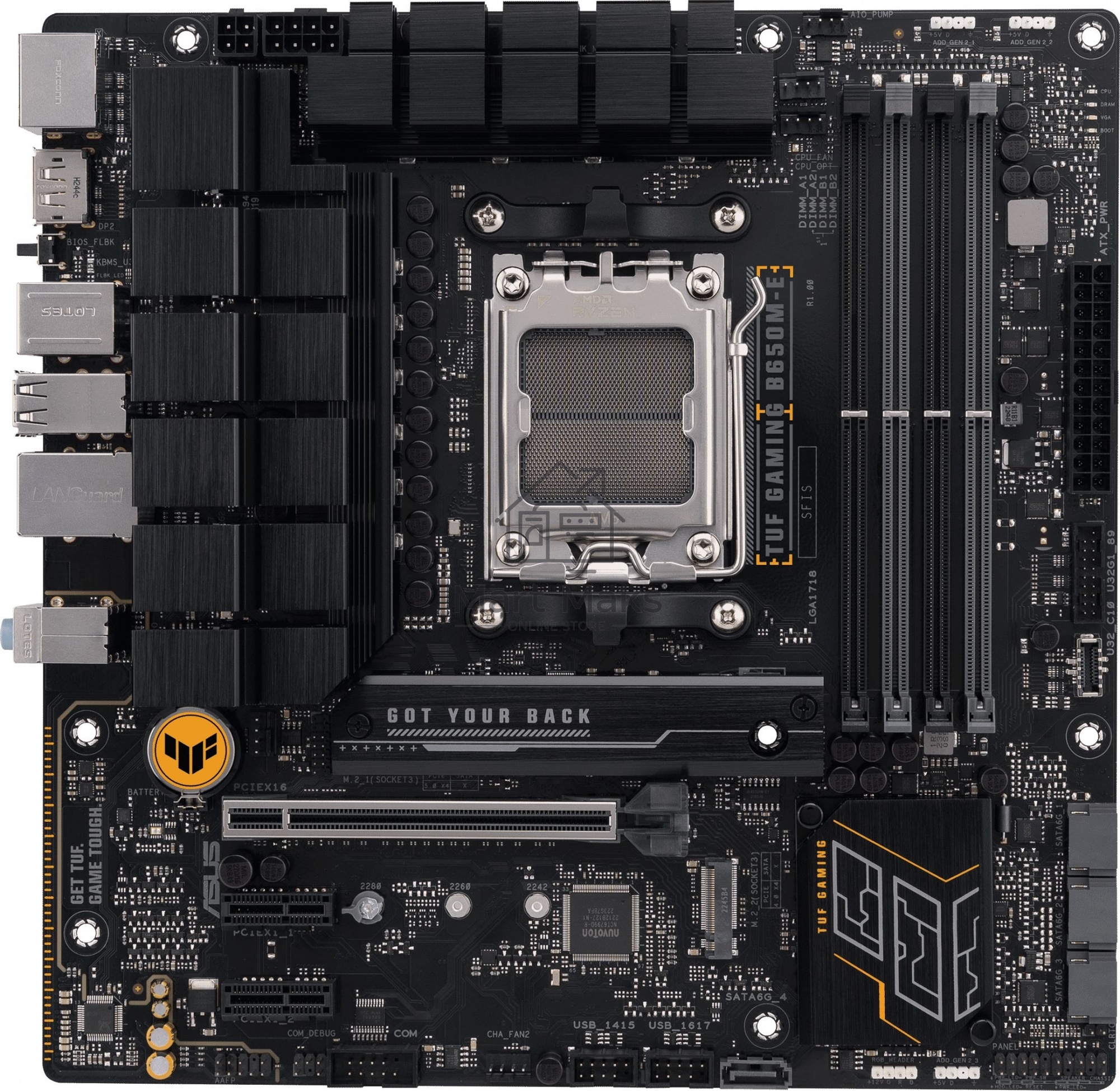 Материнская плата ASUS TUF GAMING B650M-E, AM5, AMD B650, 4xDDR5, 4xSATA, 2xM.2, 1xPCIe 4.0 x16, 2xPCIe x1, 2xDP, 1xHDMI, 1x 2.5Gb LAN, 1xUSB-A 3.2 Gen 2, 2xUSB-A 3.2 Gen 1, 4xUSB 2.0, 1xUSB-C 3.2 Gen 2, 3x3.5 мм, 7.1, mATX