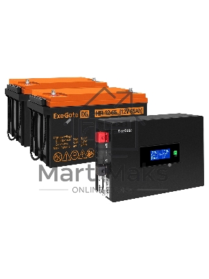Комплект источника бесперебойного питания Exegate EX295994RUS + батарея 65Aч EX282982RUS 2шт (инвертор, синус, для котла, PF=1, настенный) ExeGate IdealSine SR-1500.LCD.2SH  1500VA/1500W, чистая синусоида, цветной LCD-дисплей, 2*Schuko, крепление настенно