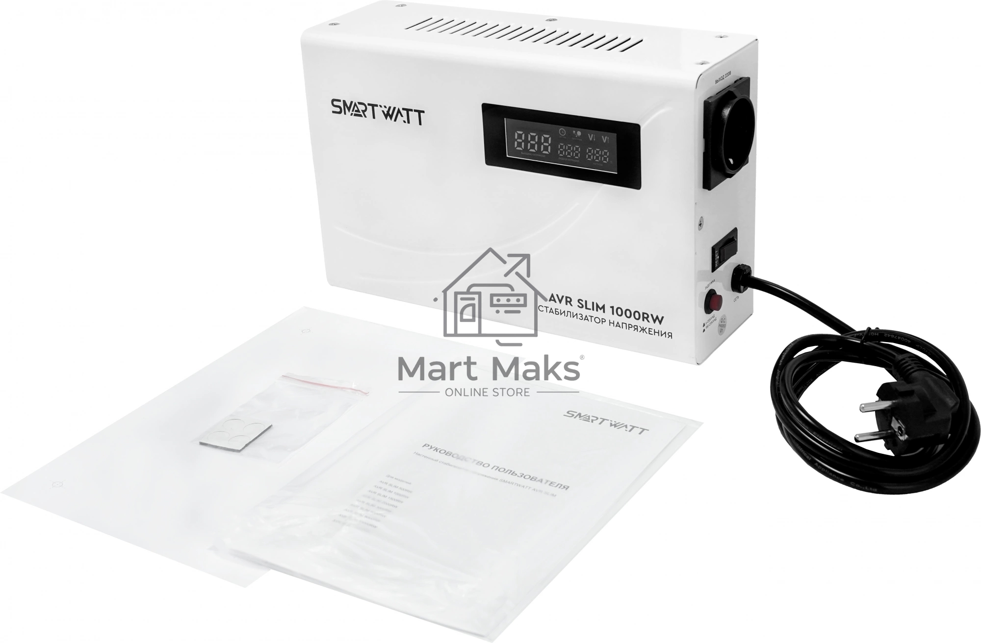 Настенный стабилизатор напряжения SMARTWATT AVR SLIM 1000RW (100W - 260W, 1000VA, 1 кВт, 50 Гц, розеток - 1, LED-дисплей