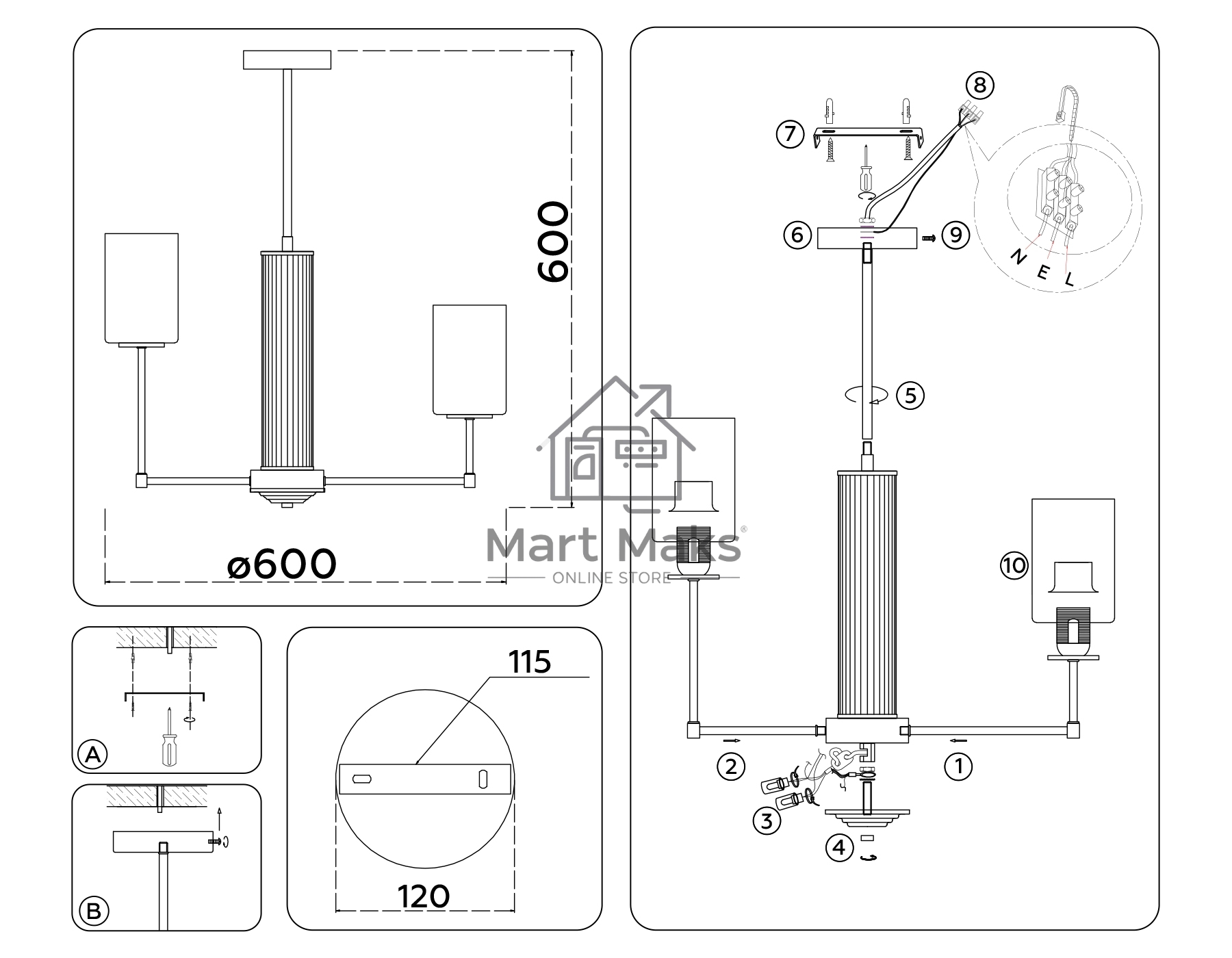 Люстра Ambrella light LH56215/6 BS/FR латунь/белый матовый E27/6 max 60W D600*600