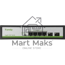 Коммутатор Tiandy TC-P3S06 Spec:H/0402/AT/60/V2.0, 4×1 Гбит/с PoE + 2×1 Гбит/с SFP, неуправляемый