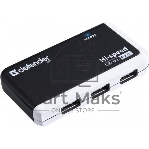 Разветвитель USB Defender QUADRO INFIX USB2.0 - 4 порта, скор. - до 480 Мбит/с, + кабель USB 2.0 A(M) - MiniB (M) - 1м.