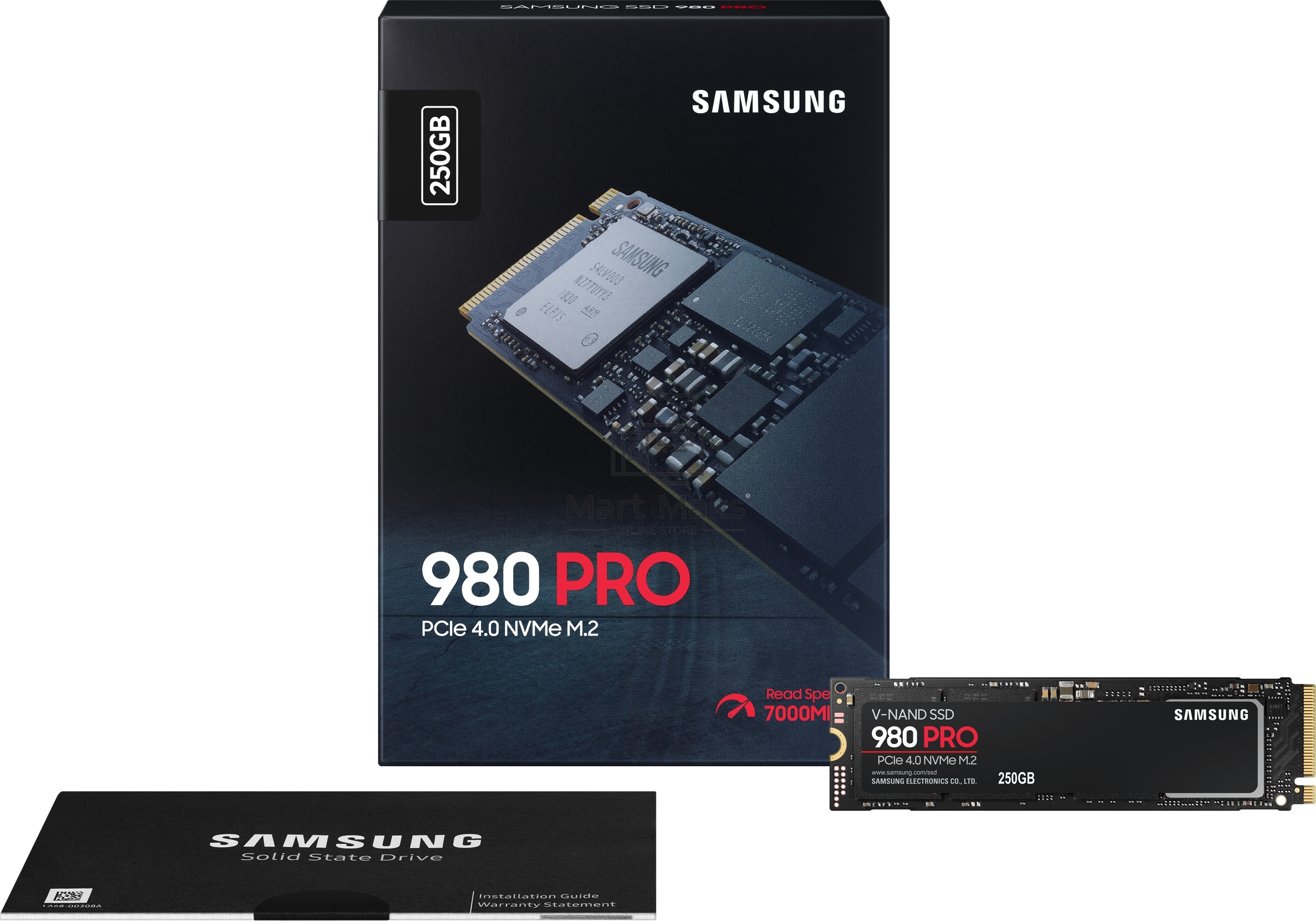 Накопитель SSD Samsung 980 PRO, 250GB, PCIe 4.0 x4, M.2 2280, NVMe, R/W 6400/2700