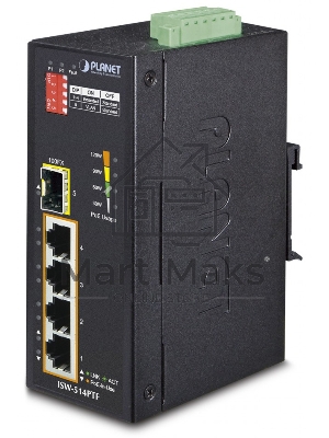 Индустриальный PoE коммутатор Planet ISW-514PTF для монтажа в DIN-рейку IP30 4-Port/TP + 1-Port Fiber(SFP) POE Industrial Fast Ethernet Switch (-40 to 75 C)