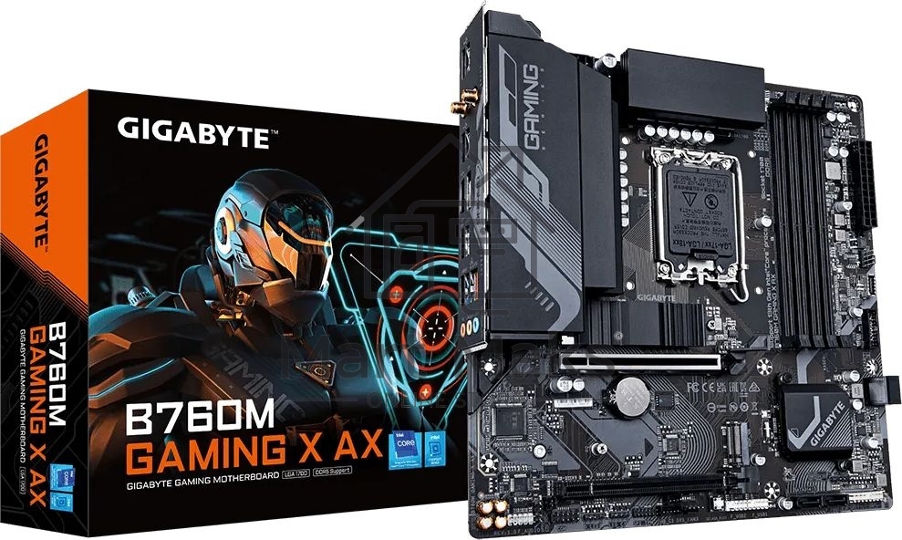 Материнская плата Gigabyte B760M GAMING X AX, LGA 1700, Intel B760, 4xDDR5, 4xSATA, 2xM.2, 1xPCIe 4.0 x16, 1xPCIe 3.0 x16, 1xHDMI, 1xDP, 1x 2.5Gb LAN, 5xUSB-A 2.0, 3xUSB-A 3.2 Gen 1, 3x3.5 мм, 7.1, mATX