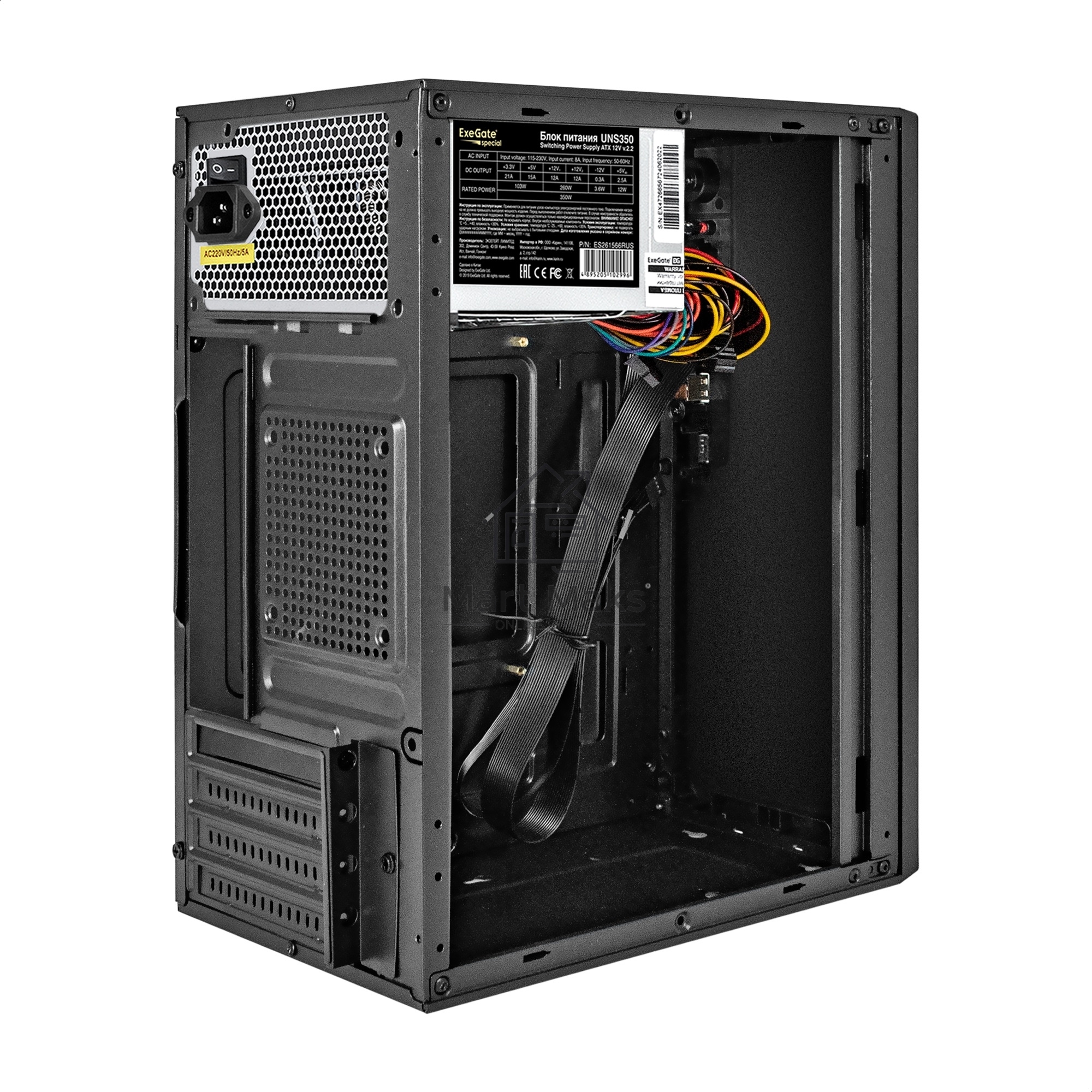 Компьютерный корпус Minitower ExeGate BAA-308U2-UNS350 (mATX, БП UNS350 с вент. 12см, 1*USB+2*USB3.0, HD Audio, черный)