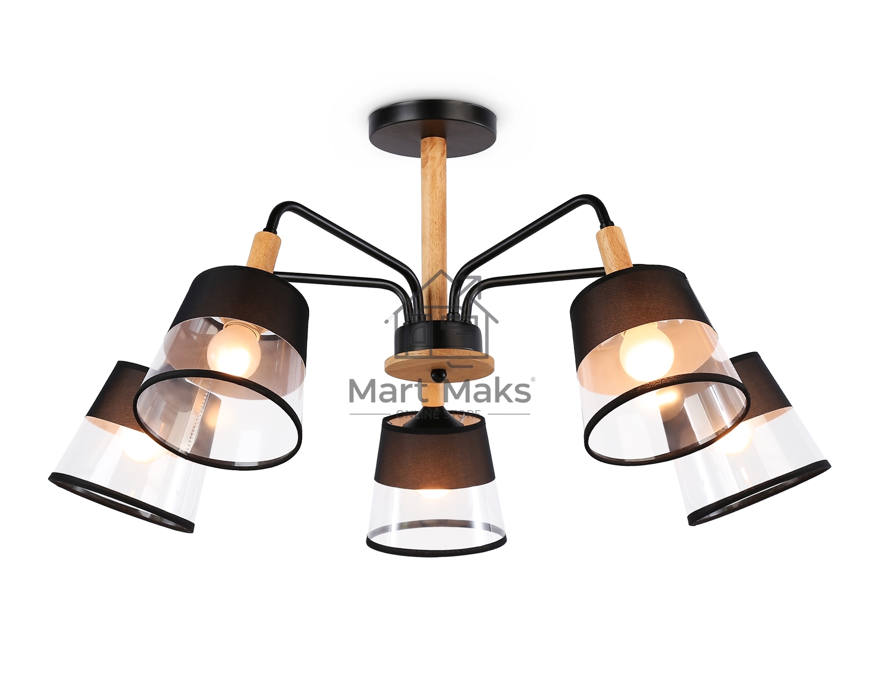 Светильник Ambrella light TR4741/5 BK/LW черный/светлое дерево E27/5 max 40W D760*350