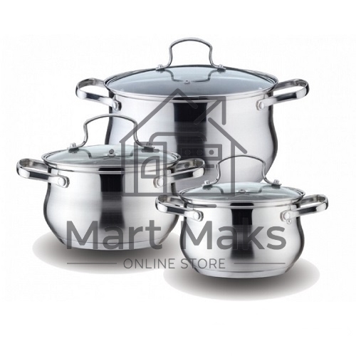 Набор посуды KELLI KL-4209 6 пред. Кастрюля с жаропрочной стекл. крышкой 2.1л. Кастрюля с жаропрочной стекл. крышкой 3л. Кастрюля с жаропрочной стекл. крышкой 4л. Высококачественная нерж. сталь 18/10. 5-ти слойное капсульное дно.