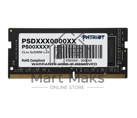 Оперативная память Patriot Signature, DDR4, 4GB (1x4 GB), 2666 MHz, CL19, SO-DIMM