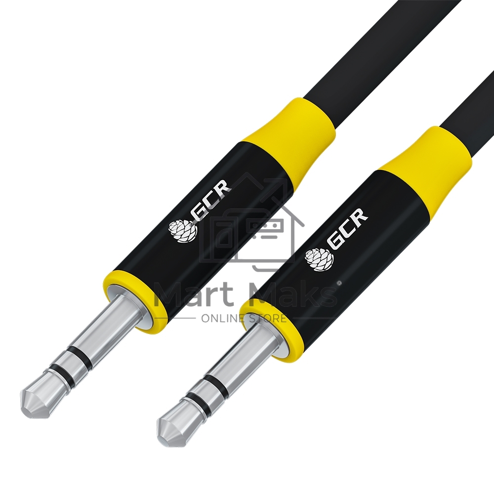 Кабель GCR 0.5m аудио jack 3.5mm/jack 3.5mm черный, AL case черный, желтая окантовка, M/M, GCR-54754