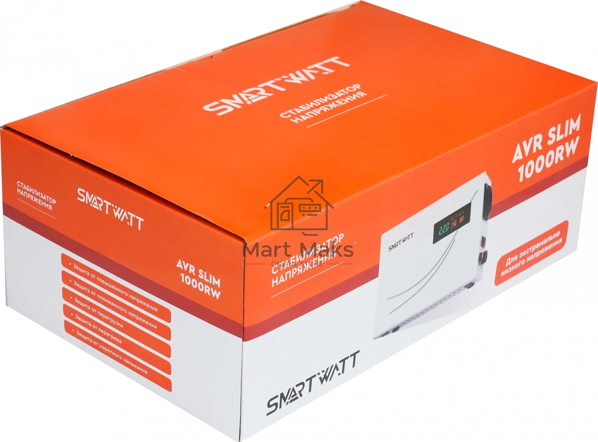 Настенный стабилизатор напряжения SMARTWATT AVR SLIM 1000RW (100W - 260W, 1000VA, 1 кВт, 50 Гц, розеток - 1, LED-дисплей