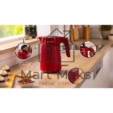 Чайник электрический Bosch TWK2M164 красный, 1.7 л, 2400 Вт, скрытый нагревательный элемент