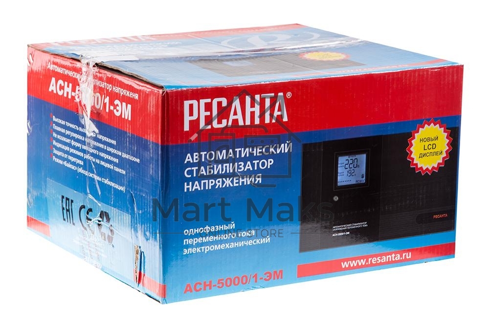 Стабилизатор Ресанта АСН-5 000/1-ЭМ 63/1/6 220В±2%, Габариты 395х235х183, Вес 18 кг