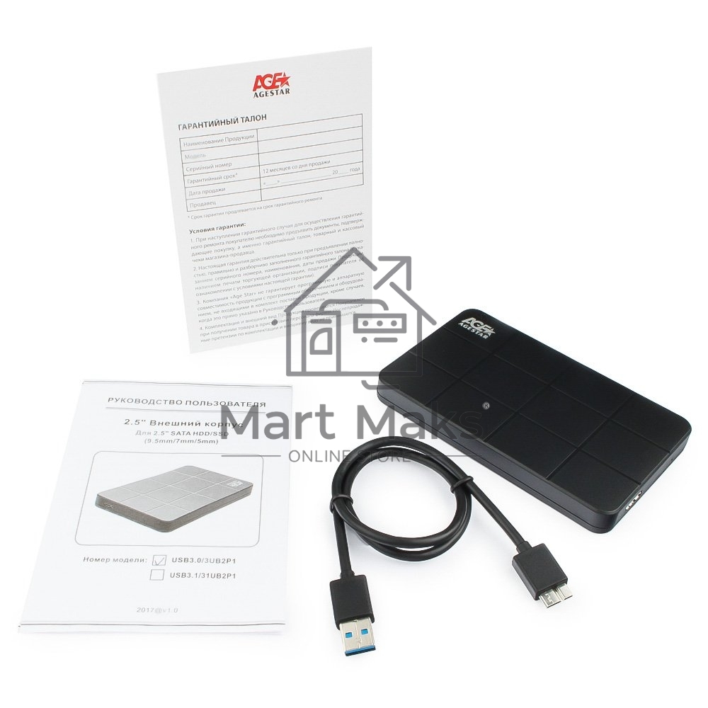 Внешний корпус для HDD AgeStar 3UB2P1 SATA III пластик черный 2.5