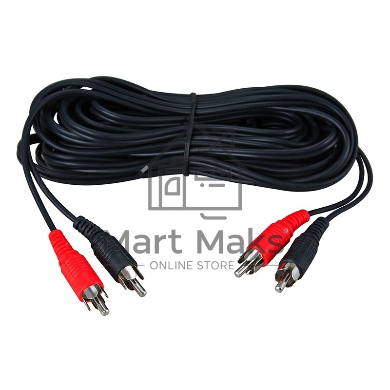 Шнур Rexant 2 RCA - 2 RCA, 5 м, черный (10 шт./уп.)