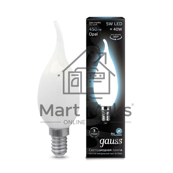 Лампа светодиодная Filament Свеча на ветру E14 5Вт 4100К OPAL GAUSS 104201205