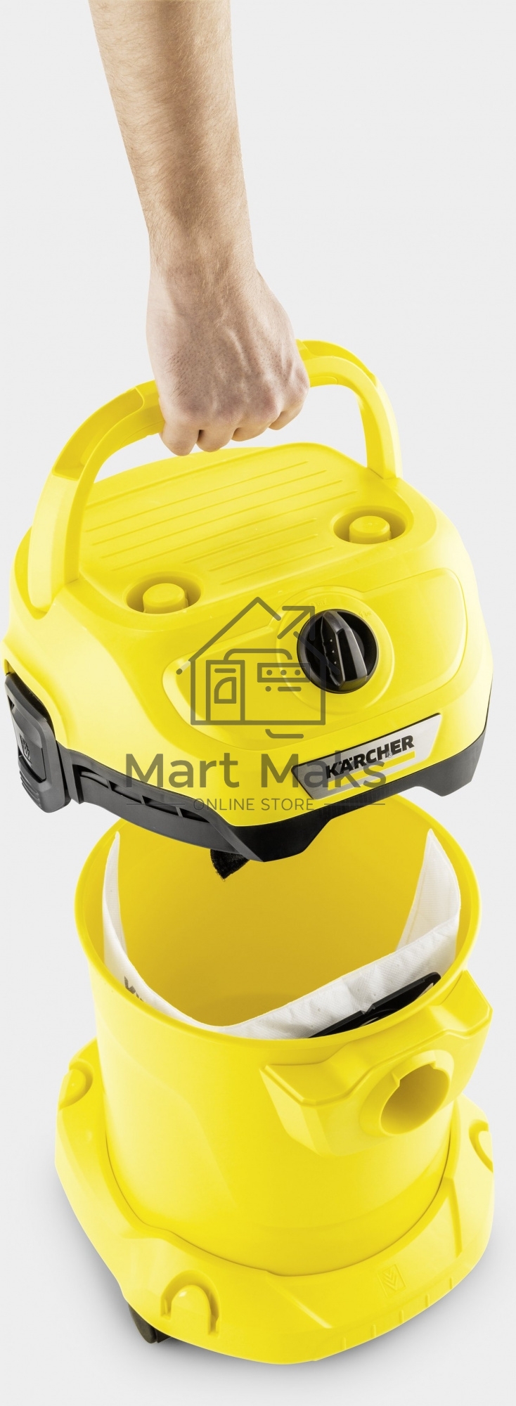Строительный пылесос Karcher WD 2 Plus V-12/4/18 желтый, 1000 Вт, уборка сухая/сбор воды, пылесборник мешок/контейнер, 12 л