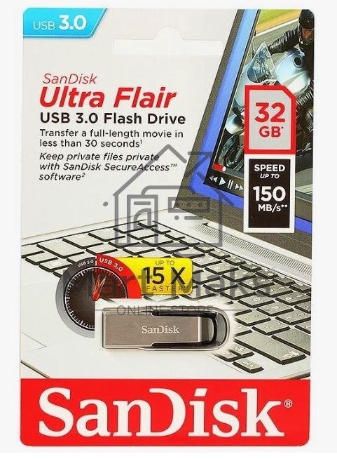 Флешка USB Sandisk CZ73 Cruzer Ultra Flair (SDCZ73-032G-G46), 32Gb, USB 3.0, R/W 150/45, серебристый/черный