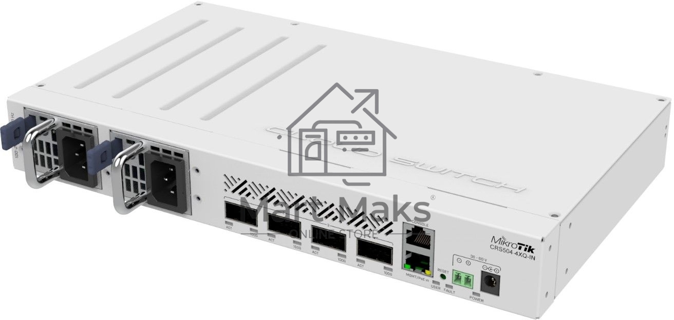 Коммутатор Mikrotik CRS504-4XQ-IN, 1x10Base-T/100Base-TX, 4xQSFP28, Switching capacity 800 Gbps