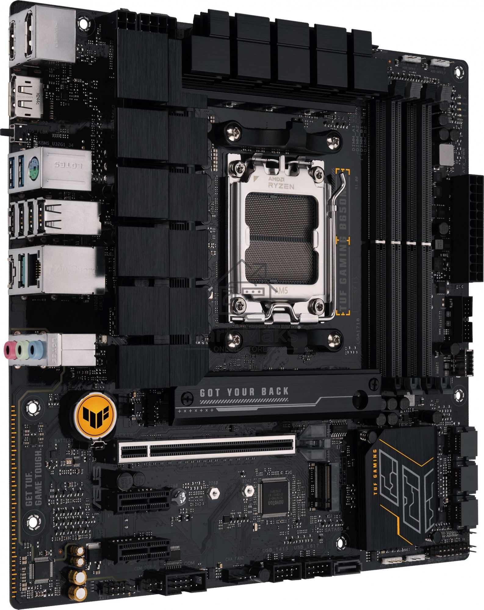 Материнская плата ASUS TUF GAMING B650M-E, AM5, AMD B650, 4xDDR5, 4xSATA, 2xM.2, 1xPCIe 4.0 x16, 2xPCIe x1, 2xDP, 1xHDMI, 1x 2.5Gb LAN, 1xUSB-A 3.2 Gen 2, 2xUSB-A 3.2 Gen 1, 4xUSB 2.0, 1xUSB-C 3.2 Gen 2, 3x3.5 мм, 7.1, mATX