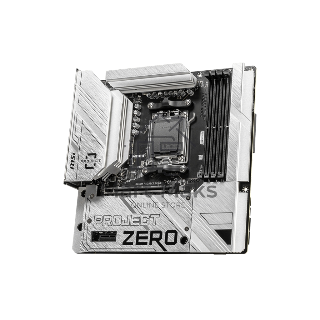 Материнская плата MSI B650M PROJECT ZERO, AM5, AMD B650, 4xDDR5, 4xSATA, 2xM.2, 1xPCIe 4.0 x16, 1xPCIe x1, 1xDP, 1xHDMI, 1x 2.5Gb LAN, 2xUSB-A 2.0, 2xUSB 3.2 Gen 1, 3xUSB 3.2 Gen 2, 3x3.5 мм, 7.1, mATX