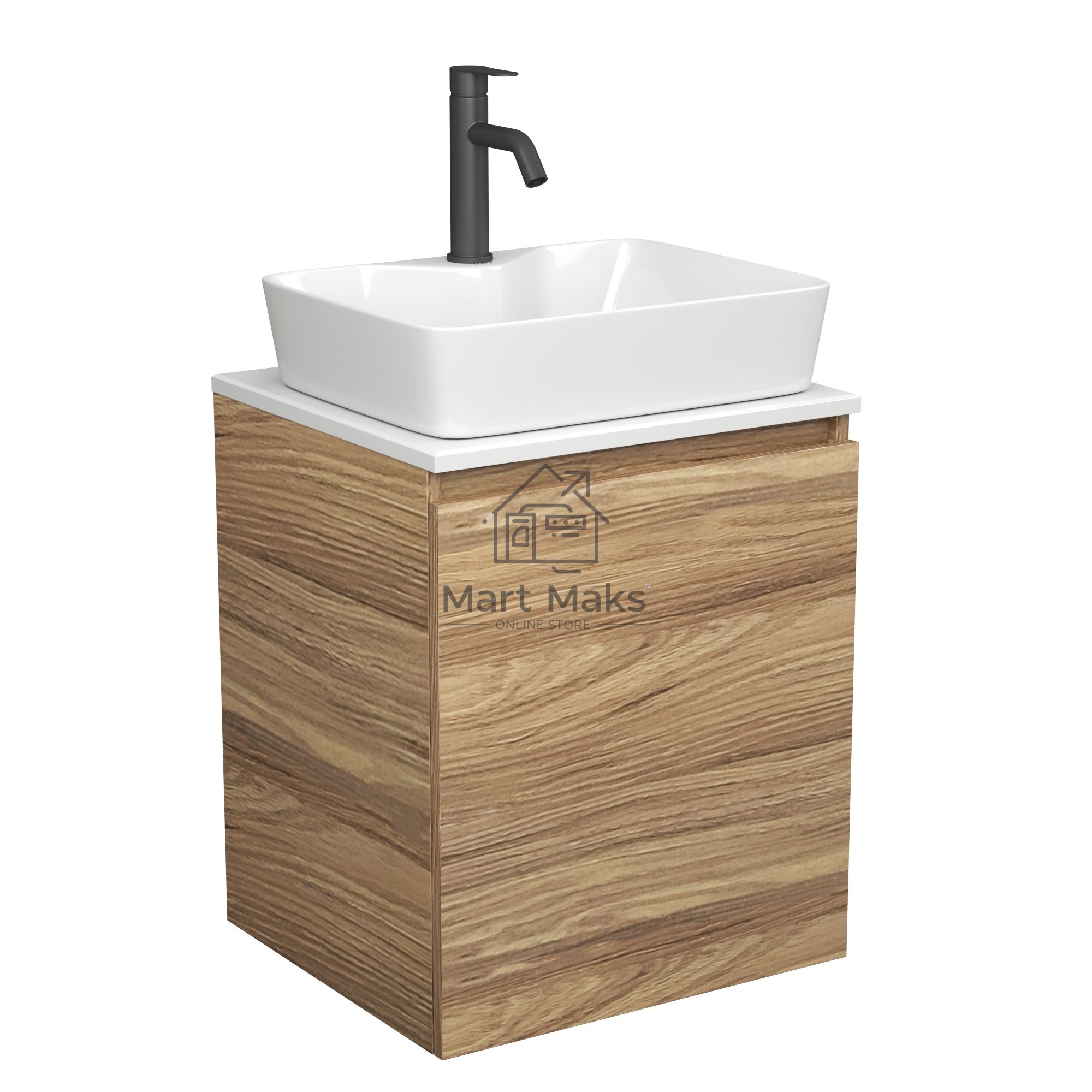 Тумба Bau Dream Blackwood 50 с дверцей, раковина BAU Cerama 48х37 белая, смеситель Hotel Dream Black, нерж. сталь, черный