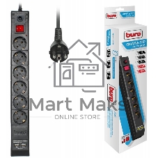 Сетевой фильтр Buro BU-SP1.8 USB 2A-B 1.8м (6 розеток) черный (коробка)