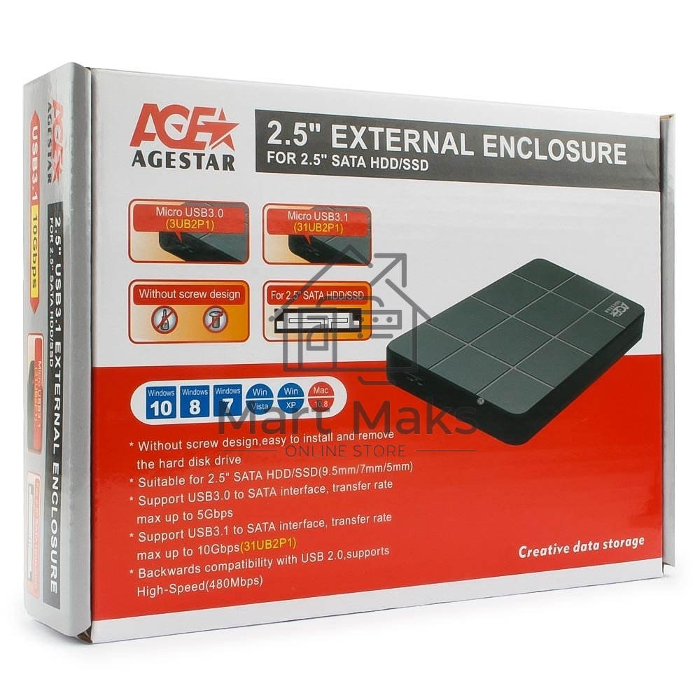 Внешний корпус для HDD AgeStar 3UB2P1 SATA III пластик черный 2.5