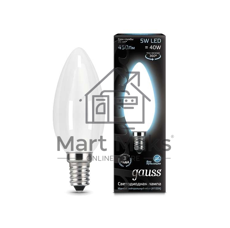 Лампа светодиодная Gauss Filament Свеча E14 5Вт 4100К OPAL